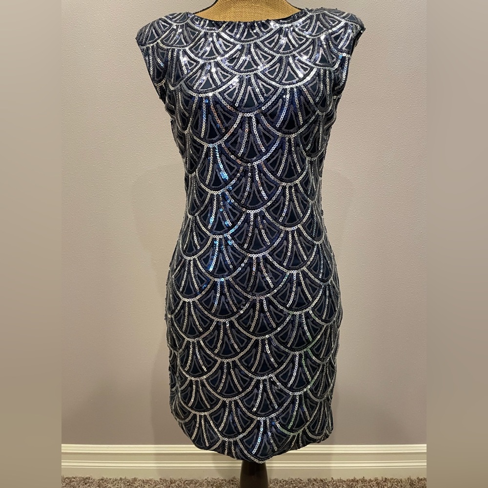 Silver and Navy Sequins Dress -M